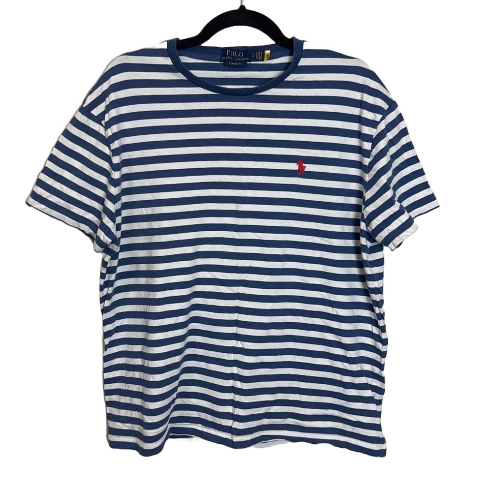 Polo Ralph Lauren Classic Fit Striped Tee Shirt Blue White Large